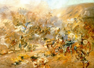 Schlacht von Belly River 1905 Charles Marion Russell Indianer Ölgemälde